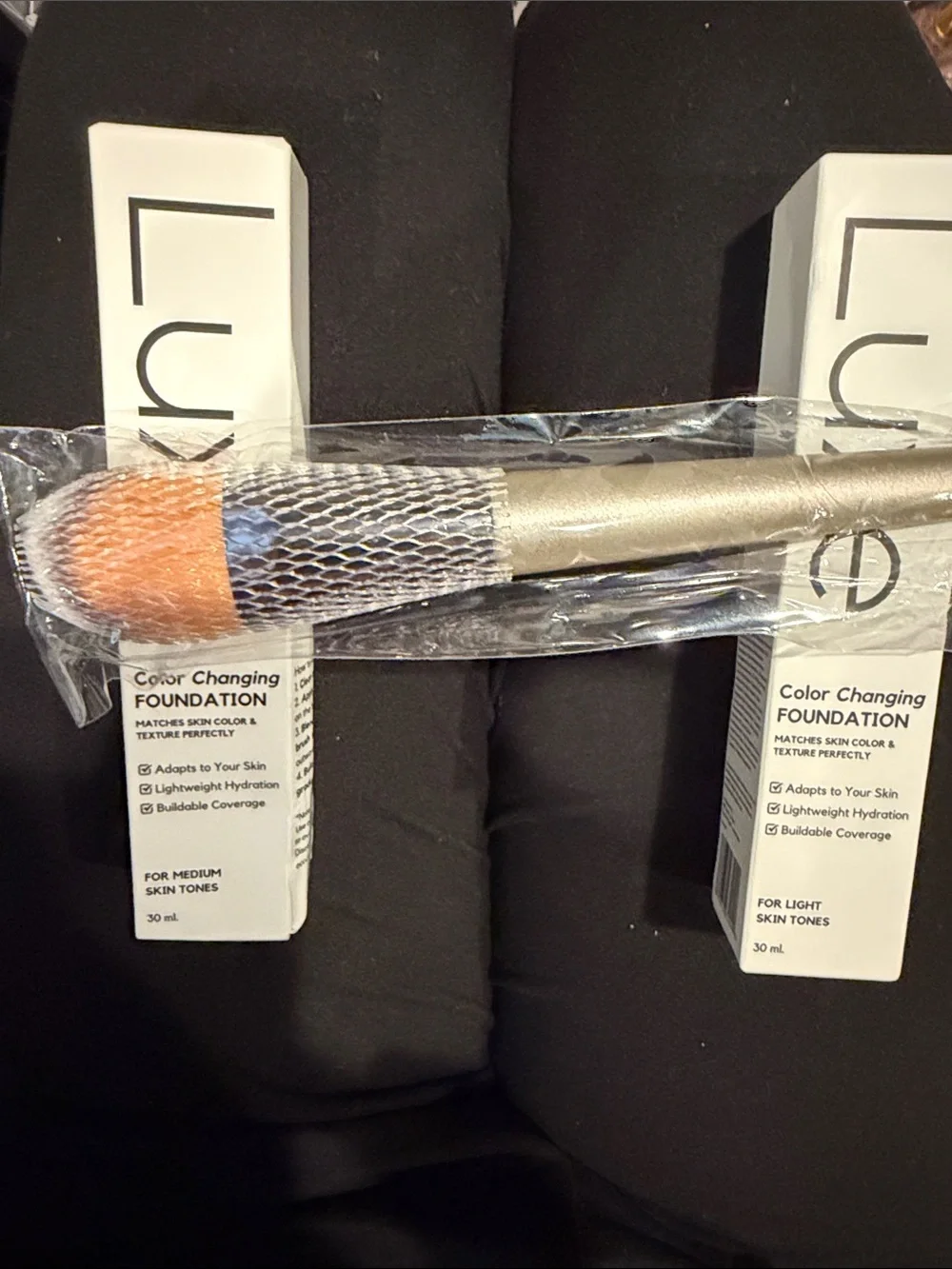 Luxe Color Changing Foundation 3 piece set - Light, Medium & the brush.